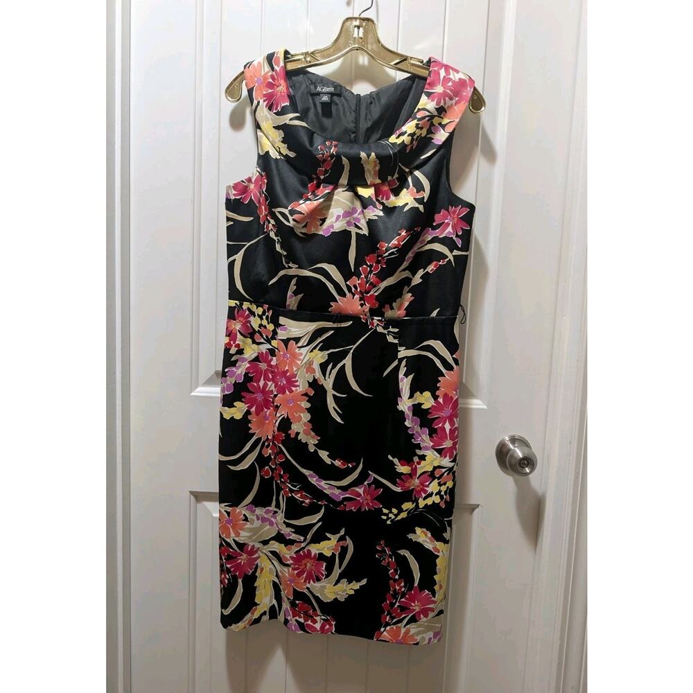 AGB Womens Black Multicolored Pencil Dress Floral Sleeveless Scoop Neck Size 12P